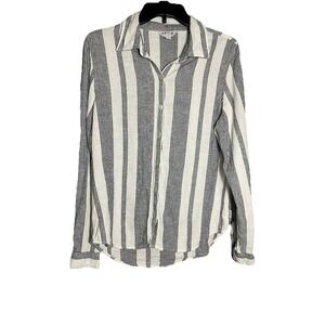 Orvis Button Up‎ Shirt Womens Small Striped Linen Blend Top Roll Tab Long Sleeve